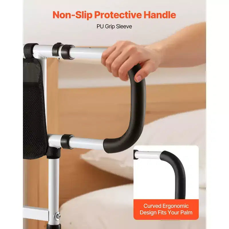 VEVOR Barrière de lit pour personnes âgées, Pliable et Extensible, avec poignées latérales et main courante en PU, Noir + Naturel