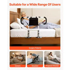 VEVOR Barrière de lit pour personnes âgées, Pliable et Extensible, avec poignées latérales et main courante en PU, Noir + Naturel