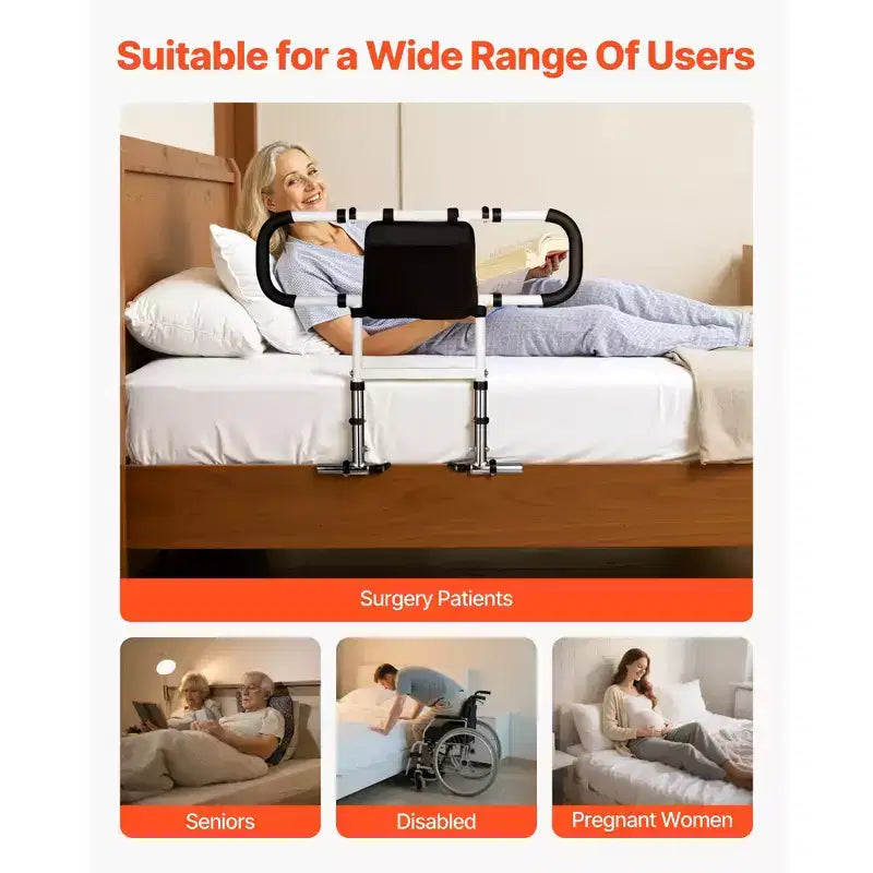 VEVOR Barrière de lit pour personnes âgées, Pliable et Extensible, avec poignées latérales et main courante en PU, Noir + Naturel