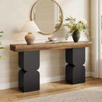 Table console Lantine de 160 cm, table de canapé robuste avec design à blocs de couleurs pour salon, couloir, entrée, marron + noir