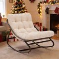 Oversized Papasan Rocking Chair C White Indoor/Outdoor Egg Chair with Thick Cushion (450 lbs Capacity) for Living Room, Patio & Garden