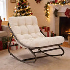 Oversized Papasan Rocking Chair C White Indoor/Outdoor Egg Chair with Thick Cushion (450 lbs Capacity) for Living Room, Patio & Garden
