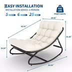 Grand fauteuil à bascule Papasan C blanc, chaise œuf intérieure/extérieure avec coussin épais (capacité de 204 kg) pour salon, patio et jardin