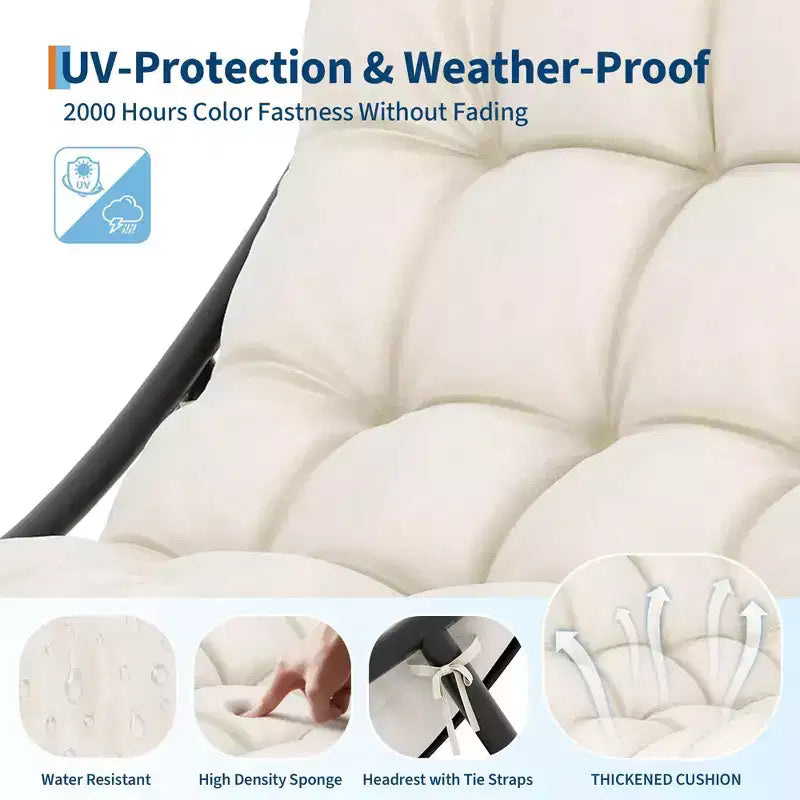 Grand fauteuil à bascule Papasan C blanc, chaise œuf intérieure/extérieure avec coussin épais (capacité de 204 kg) pour salon, patio et jardin