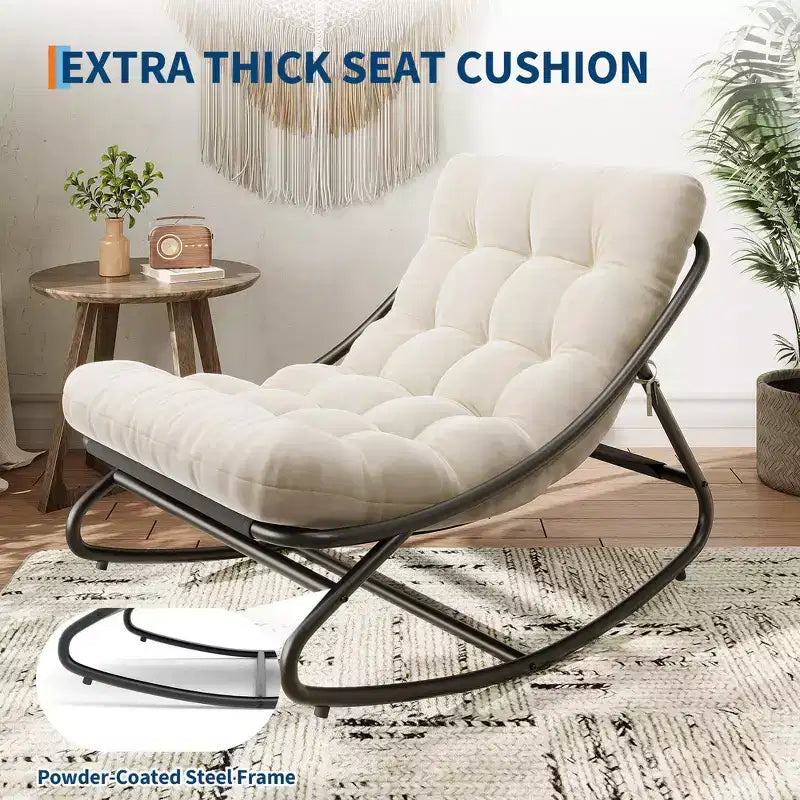 Grand fauteuil à bascule Papasan C blanc, chaise œuf intérieure/extérieure avec coussin épais (capacité de 204 kg) pour salon, patio et jardin