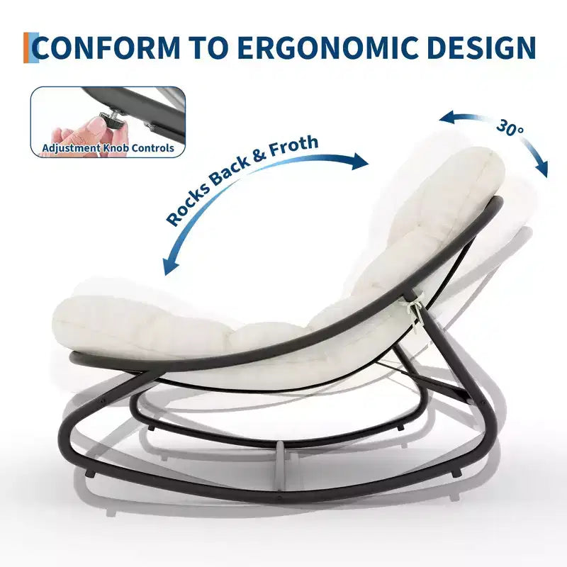 Grand fauteuil à bascule Papasan C blanc, chaise œuf intérieure/extérieure avec coussin épais (capacité de 204 kg) pour salon, patio et jardin