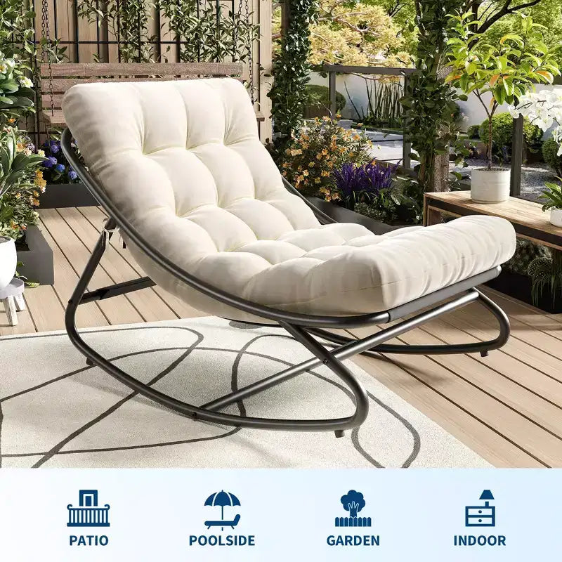 Grand fauteuil à bascule Papasan C blanc, chaise œuf intérieure/extérieure avec coussin épais (capacité de 204 kg) pour salon, patio et jardin