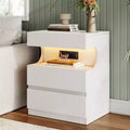 Nightstand with App-Controlled Light, Modern Bedside Table with Charging Station, 3 Drawer End Table, Night Stand for Bedroom
