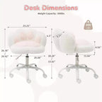 Chaise de bureau sans accoudoirs mignonne avec roues, chaise d'ordinateur pivotante à 360° en tissu Teddy pour chambre d'enfant, bureau et chambre à coucher GustoWave Cat Paw
