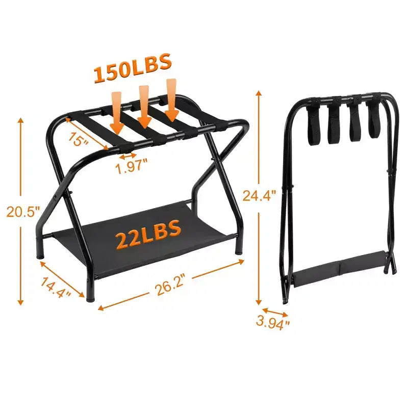 Porte-bagages Narwey, lot de 2, support de valise pliable en acier avec étagère de rangement pour chambre à coucher, hôtel, cadre pliable en acier