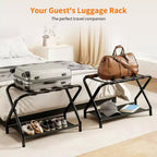 Porte-bagages Narwey, lot de 2, support de valise pliable en acier avec étagère de rangement pour chambre à coucher, hôtel, cadre pliable en acier