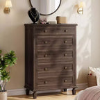 Commode Vintage à 6 Tiroirs avec Pieds Coniques, Grande Commode en Bois pour Chambre, Salon, Entrée, Finition Bois Vieilli