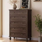 Commode Vintage à 6 Tiroirs avec Pieds Coniques, Grande Commode en Bois pour Chambre, Salon, Entrée, Finition Bois Vieilli