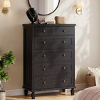 Commode Vintage à 6 Tiroirs avec Pieds Coniques, Grande Commode en Bois pour Chambre, Salon, Entrée, Finition Bois Vieilli
