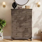 Commode Vintage à 6 Tiroirs avec Pieds Coniques, Grande Commode en Bois pour Chambre, Salon, Entrée, Finition Bois Vieilli