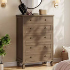 Commode Vintage à 6 Tiroirs avec Pieds Coniques, Grande Commode en Bois pour Chambre, Salon, Entrée, Finition Bois Vieilli