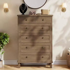 Commode Vintage à 6 Tiroirs avec Pieds Coniques, Grande Commode en Bois pour Chambre, Salon, Entrée, Finition Bois Vieilli