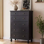 Commode Vintage à 6 Tiroirs avec Pieds Coniques, Grande Commode en Bois pour Chambre, Salon, Entrée, Finition Bois Vieilli