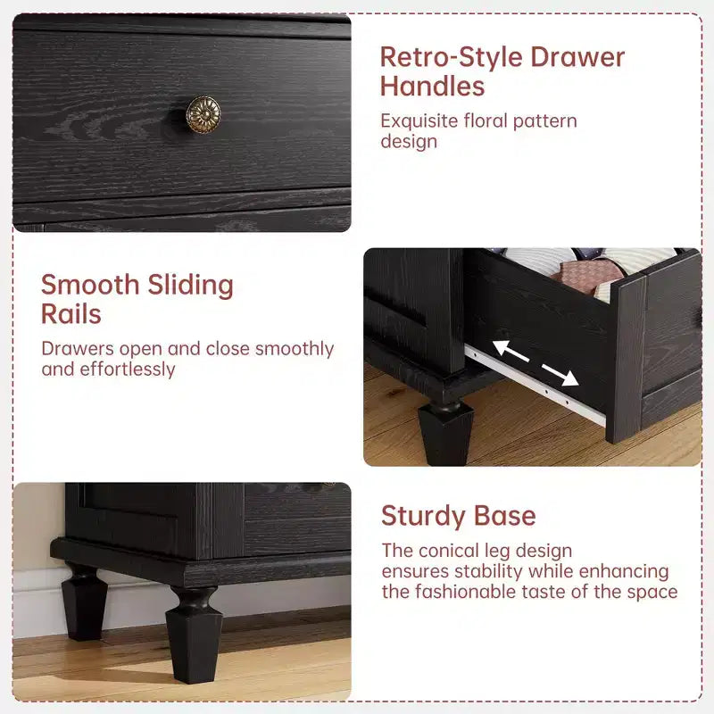 Commode Vintage à 6 Tiroirs avec Pieds Coniques, Grande Commode en Bois pour Chambre, Salon, Entrée, Finition Bois Vieilli