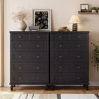 Commode Vintage à 6 Tiroirs avec Pieds Coniques, Grande Commode en Bois pour Chambre, Salon, Entrée, Finition Bois Vieilli
