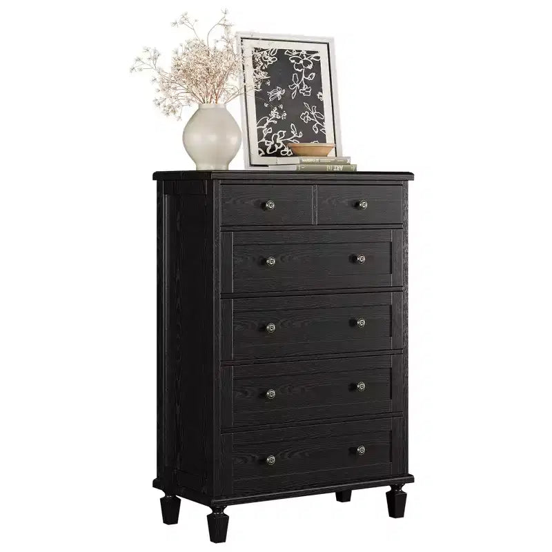 Vintage 6 Drawer Dresser with Tapered Legs, Wood Tall Chest of Drawers for Bedroom, Living Room, Entryway, Distressed Wood Finish