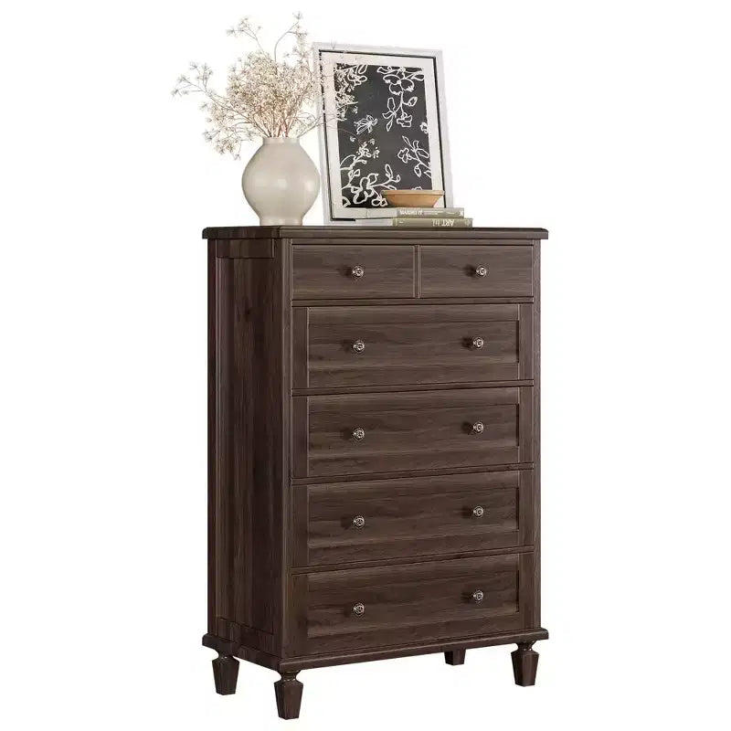 Commode Vintage à 6 Tiroirs avec Pieds Coniques, Grande Commode en Bois pour Chambre, Salon, Entrée, Finition Bois Vieilli