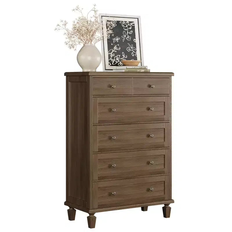 Commode Vintage à 6 Tiroirs avec Pieds Coniques, Grande Commode en Bois pour Chambre, Salon, Entrée, Finition Bois Vieilli
