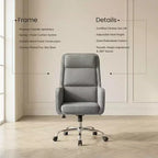Chaise de bureau réglable avec pivotement à 360°, revêtement en chenille de qualité supérieure, coussin en mousse à ressorts et roulettes silencieuses.