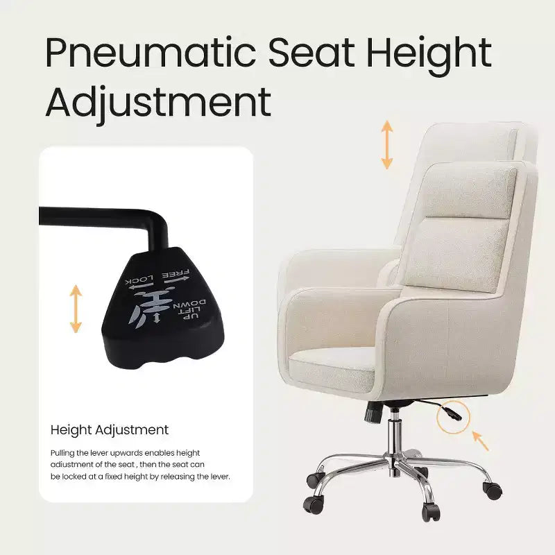 Chaise de bureau réglable avec pivotement à 360°, revêtement en chenille de qualité supérieure, coussin en mousse à ressorts et roulettes silencieuses.