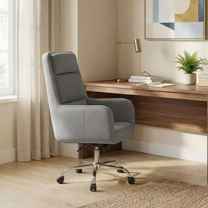 Chaise de bureau réglable avec pivotement à 360°, revêtement en chenille de qualité supérieure, coussin en mousse à ressorts et roulettes silencieuses.