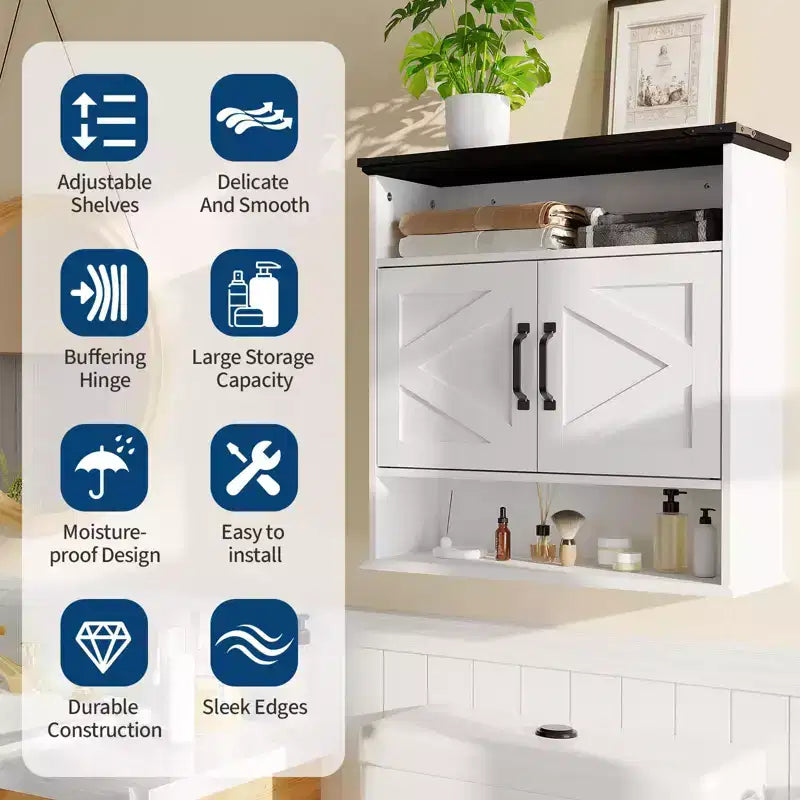 COZONY 23,6 Armoire murale de salle de bain avec portes coulissantes, étagères réglables, rangement mural pour salle de bain, cuisine, buanderie