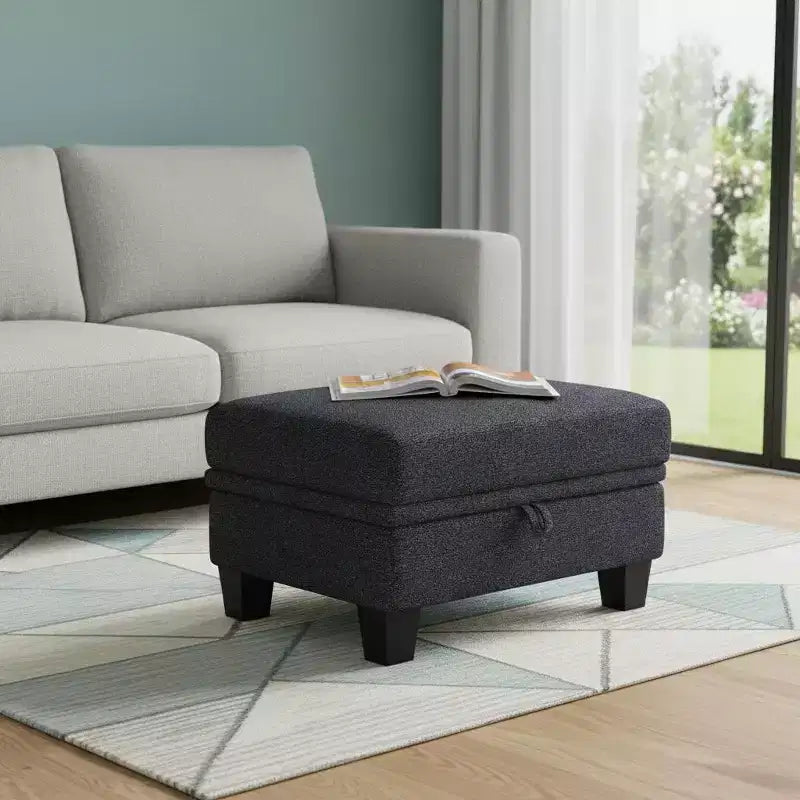Pouffe de rangement en chenille gris et noir 29