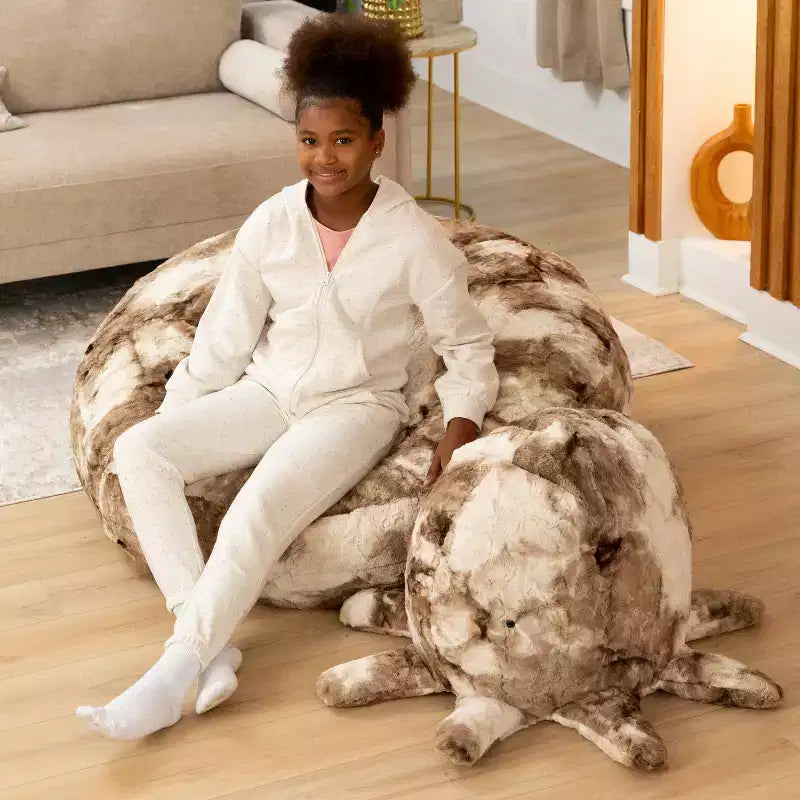 Raven-Symon Huggy la pieuvre, grande peluche en forme de pouf et de sac de fèves pour enfants