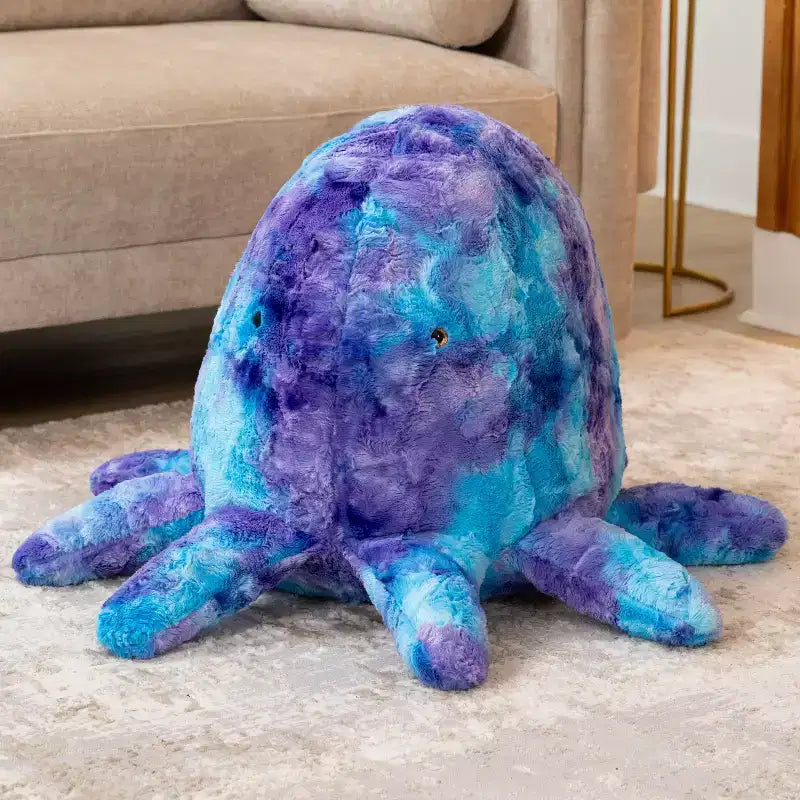 Raven-Symon Huggy la pieuvre, grande peluche en forme de pouf et de sac de fèves pour enfants