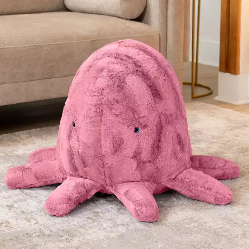 Raven-Symon Huggy la pieuvre, grande peluche en forme de pouf et de sac de fèves pour enfants
