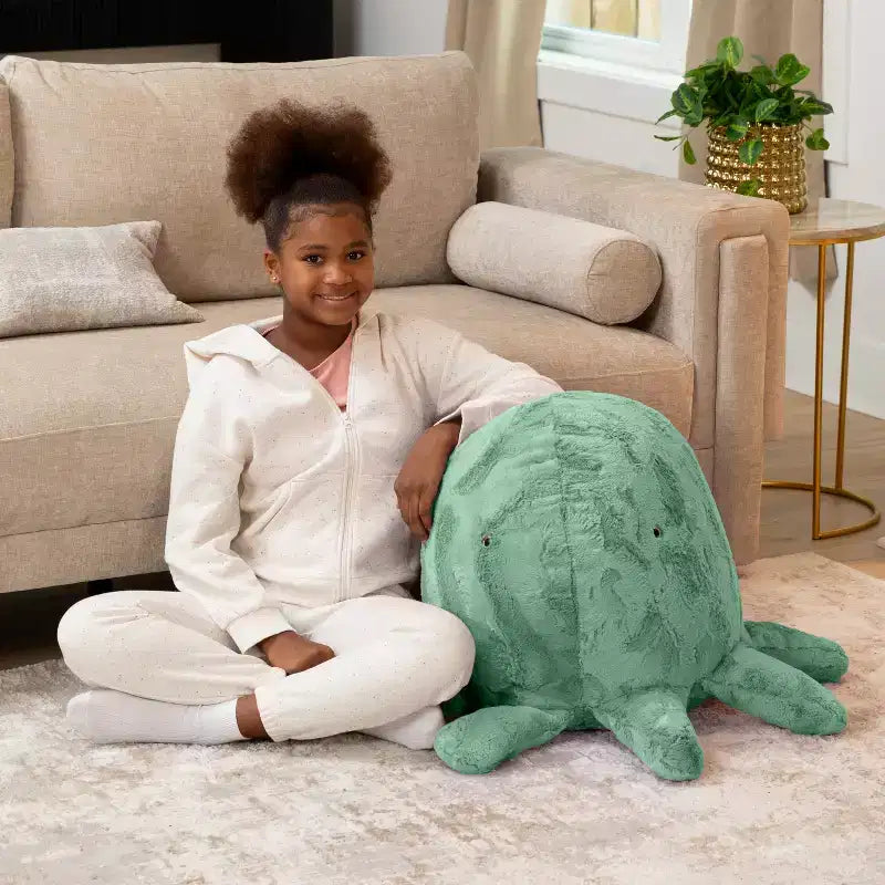 Raven-Symon Huggy la pieuvre, grande peluche en forme de pouf et de sac de fèves pour enfants