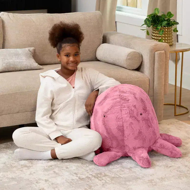Raven-Symon Huggy la pieuvre, grande peluche en forme de pouf et de sac de fèves pour enfants