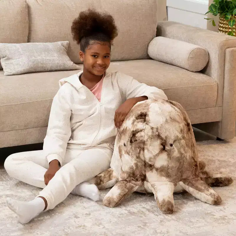 Raven-Symon Huggy la pieuvre, grande peluche en forme de pouf et de sac de fèves pour enfants