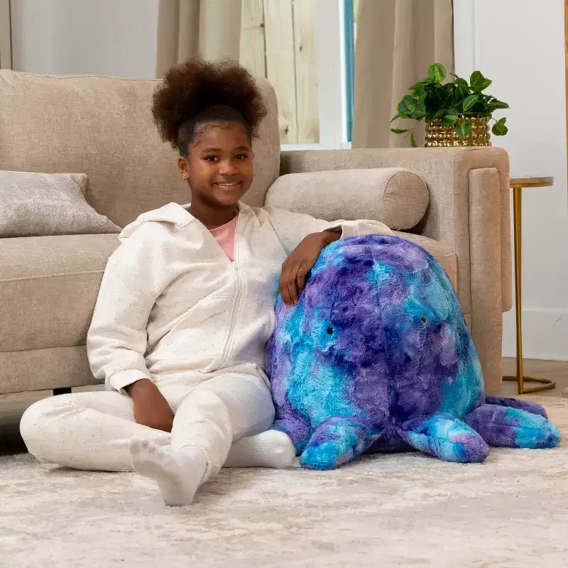 Raven-Symon Huggy la pieuvre, grande peluche en forme de pouf et de sac de fèves pour enfants