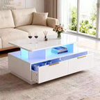 Table basse laquée, table basse rectangulaire, couleur ajustable, 4 tiroirs et étagères ouvertes, table de canapé de 35 pouces, convient au salon.