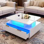 Table basse laquée, table basse rectangulaire, couleur ajustable, 4 tiroirs et étagères ouvertes, table de canapé de 35 pouces, convient au salon.