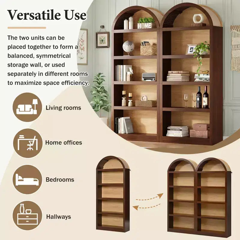 GDFStudio Herty Lot de 2 bibliothèques hautes autoportantes avec armoire de rangement et étagère