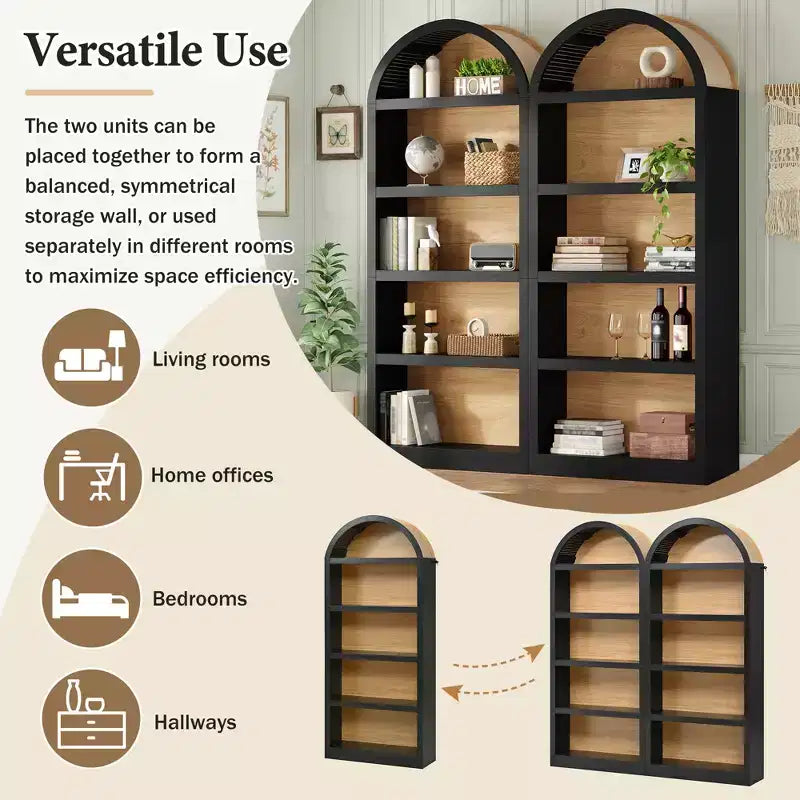 GDFStudio Herty Lot de 2 bibliothèques hautes autoportantes avec armoire de rangement et étagère