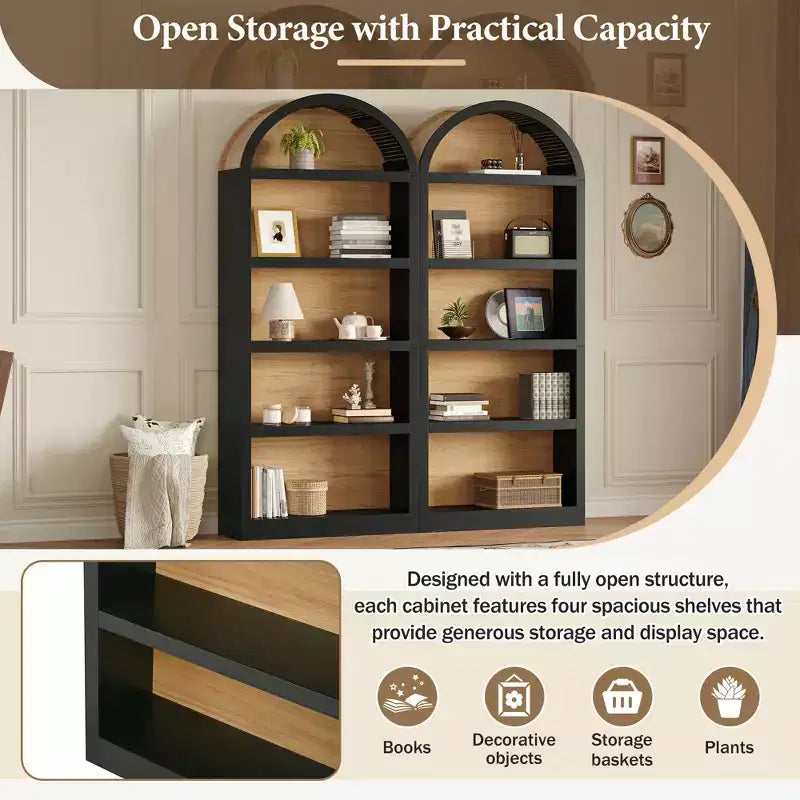 GDFStudio Herty Lot de 2 bibliothèques hautes autoportantes avec armoire de rangement et étagère
