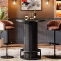 Lantine 39.4-Inch H Round Bar Table, Wood Bistro Pub Table with Metal Ring Footrest for Dining Coffee, Living Room, Small Space, Black, Only Table