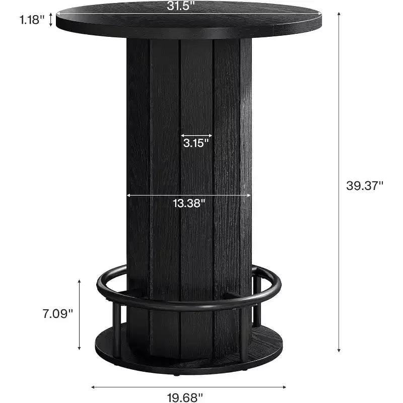 Lantine Table de bar ronde de 39,4 pouces de hauteur, table de bistrot en bois avec repose-pieds en métal pour salle à manger, café, salon, petit espace, noir, table uniquement