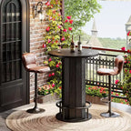 Lantine Table de bar ronde de 39,4 pouces de hauteur, table de bistrot en bois avec repose-pieds en métal pour salle à manger, café, salon, petit espace, noir, table uniquement