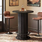 Lantine Table de bar ronde de 39,4 pouces de hauteur, table de bistrot en bois avec repose-pieds en métal pour salle à manger, café, salon, petit espace, noir, table uniquement