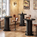 Lantine Table de bar ronde de 39,4 pouces de hauteur, table de bistrot en bois avec repose-pieds en métal pour salle à manger, café, salon, petit espace, noir, table uniquement