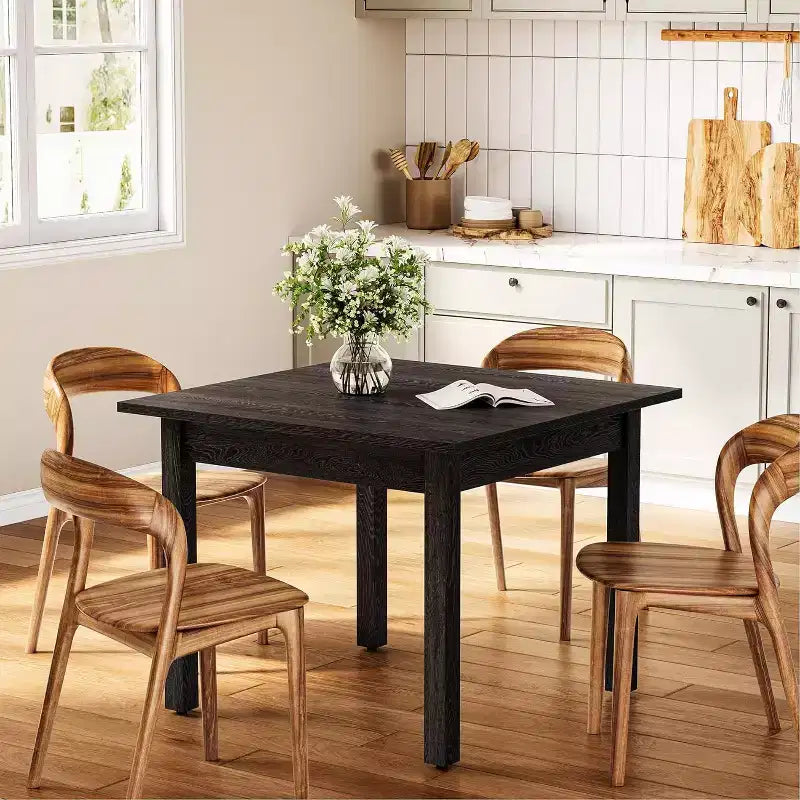 Table à manger carrée en bois noir Lantine de 39 pouces, 4 places, style moderne pour cuisine, salon.